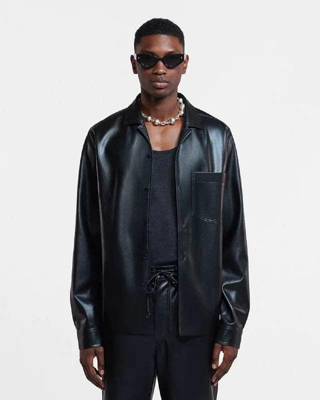 Smart Casual Wear Duco - Okobor™ Alt-Leather Long Sleeve Shirt - Black