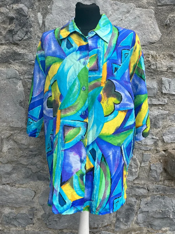 Comfy Jackets 80s blue abstract floral shirt uk 16
