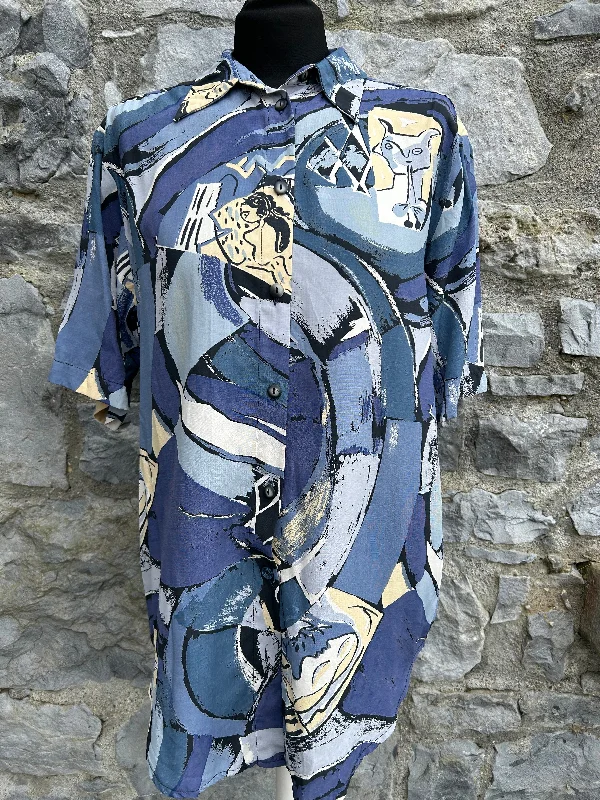 Stylish Looks 80s blue abstract shirt Small