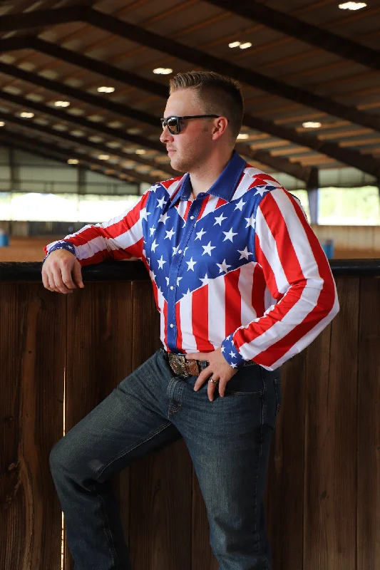 Sporty Chic AMERICAN FLAG MEN'S PERFORMANCE RODEO SHIRT