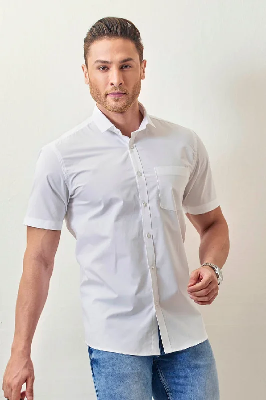 Casual Chic Pure White Solid - Half Sleeve - Stain Proof