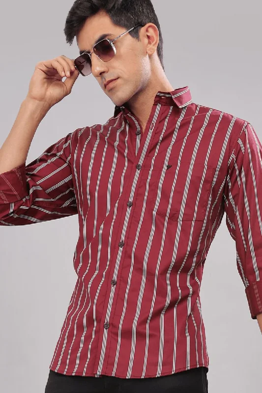 Timeless Style Burgundy Red Multi Line Stripes - Full-Stain Proof