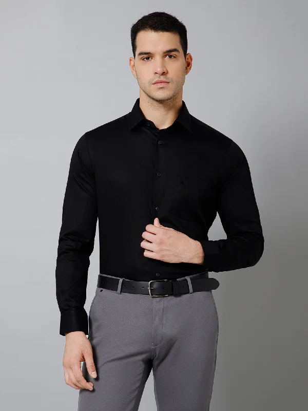 Modern Casuals Men's Black Party Plain Full Sleeve Shirt