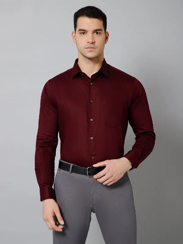 Men's Maroon Party Plain Full Sleeve Shirt