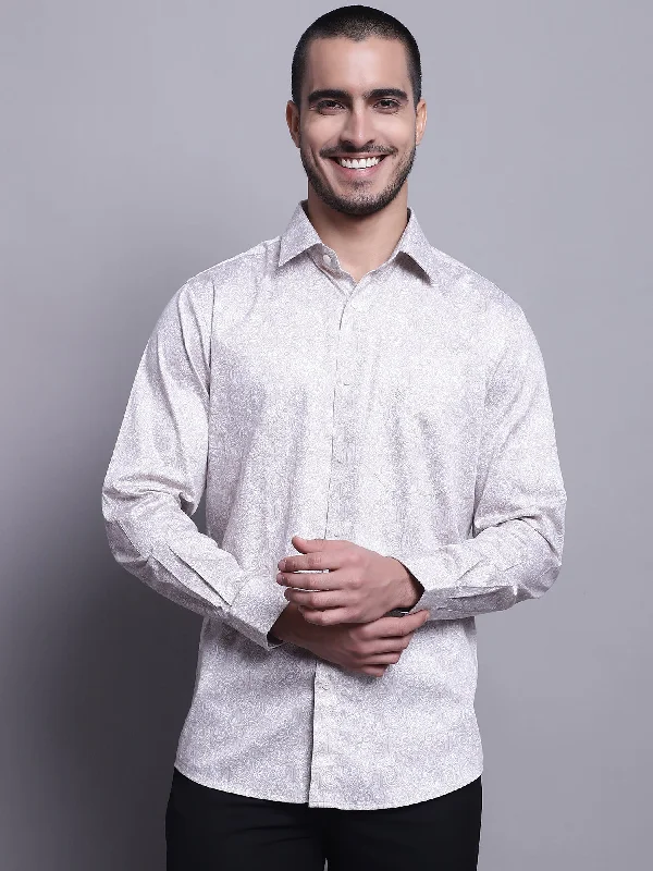 Timeless Apparel Men's Brown Party Floral Print Full Sleeve Shirt