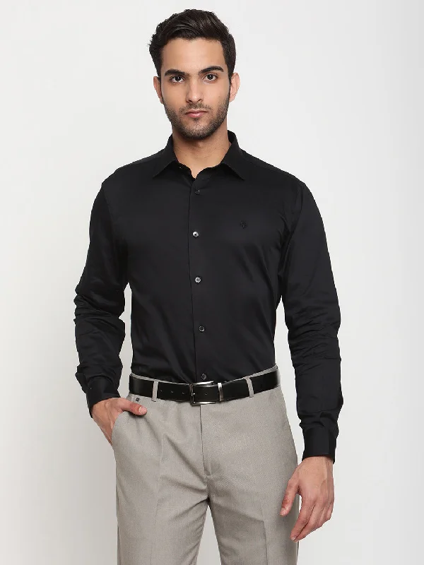 Versatile Outfits Men's Black Party Plain Satin Full Sleeve Shirt
