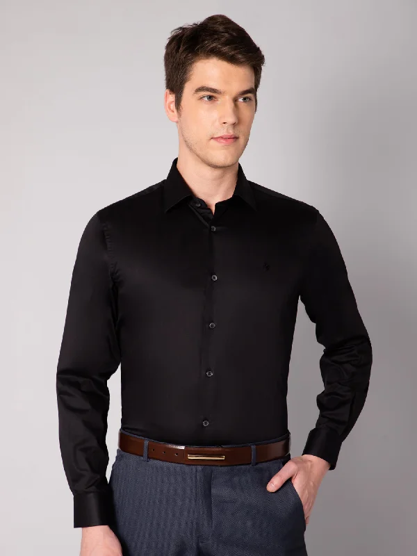 Urban Look Men's Black Party Plain Satin Full Sleeve Shirt