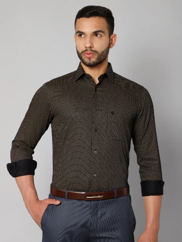Casual Knitwear Men's Black Party Geometric Ditsy Print Full Sleeve Shirt