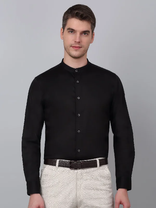 Comfortable Shirts Men's Black Party Plain Satin Full Sleeve Shirt