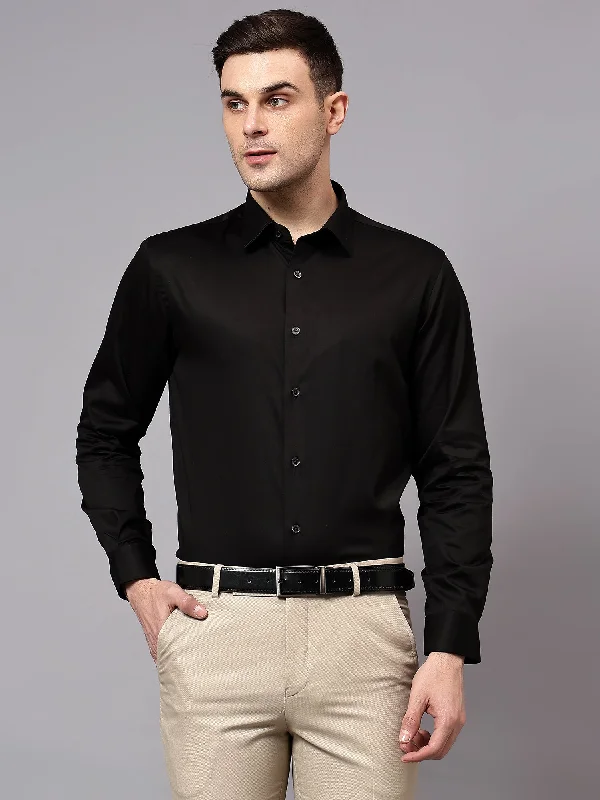 Laid-Back Wear Men's Black Party Plain Satin Full Sleeve Shirt