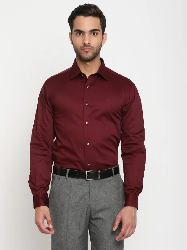 Men's Maroon Party Plain Full Sleeve Shirt