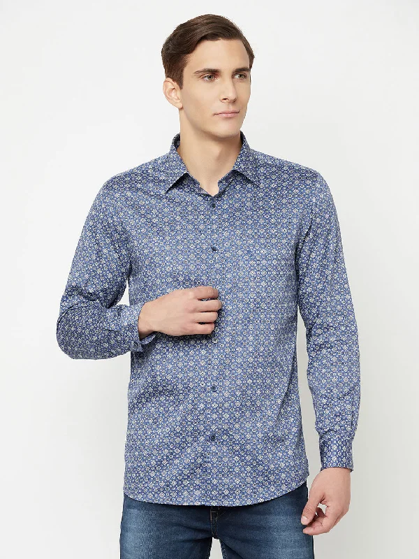 Outdoor Gear Men's Blue Party Geometric Ditsy Print Full Sleeve Shirt
