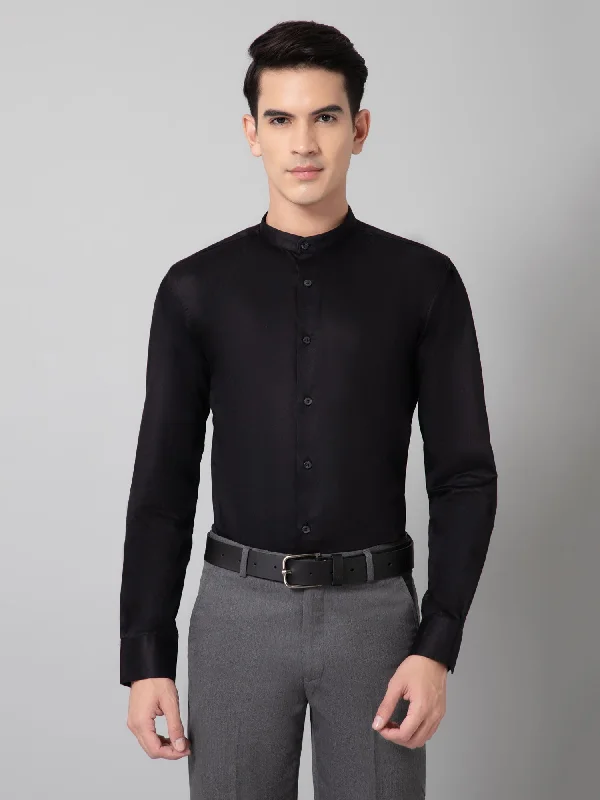 Relaxed Fits Men's Black Party Plain Satin Full Sleeve Shirt
