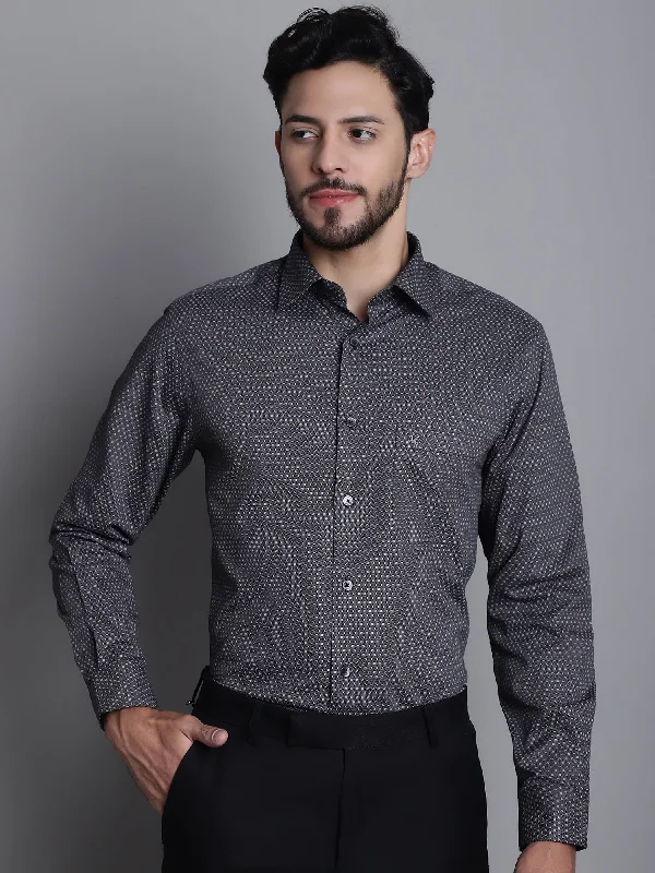 Sporty Wardrobe Men's Black Party Geometric Ditsy print Full Sleeve Shirt