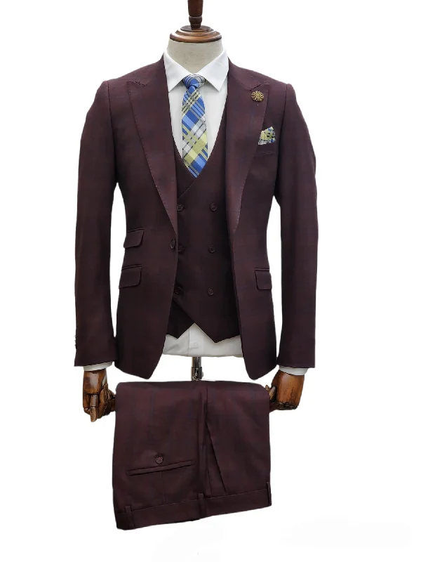 Relaxed Fit Giovanni Testi 1 Button Peak Lapel Slim Fit Suit GT1P+V-21020 BURG/ BLUE/PLAID Relaxed Fit Giovanni Testi 1 Button Peak Lapel Slim Fit Suit GT1P+V-21020 BURG/ BLUE/PLAID