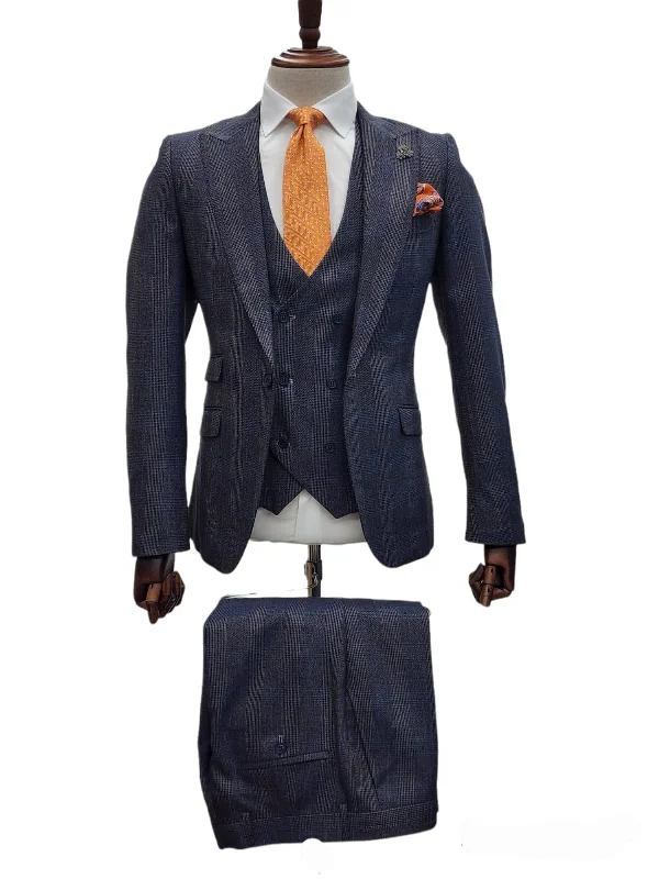 Everyday Outfits Giovanni Testi 1 Button 3Pc Peak Lapel Slim fit SuitGT1P+V-0223 BLUE/GLD/PLAID Everyday Outfits Giovanni Testi 1 Button 3Pc Peak Lapel Slim fit SuitGT1P+V-0223 BLUE/GLD/PLAID