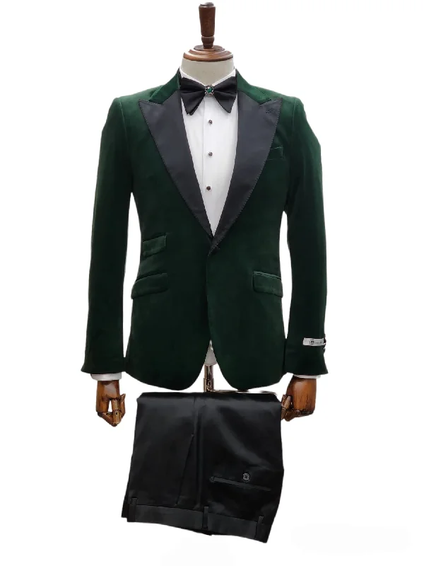 Giovanni Testi 1 Button Slim Fit Stretch Velvet Tuxedo GTX1P-1925 GREEN