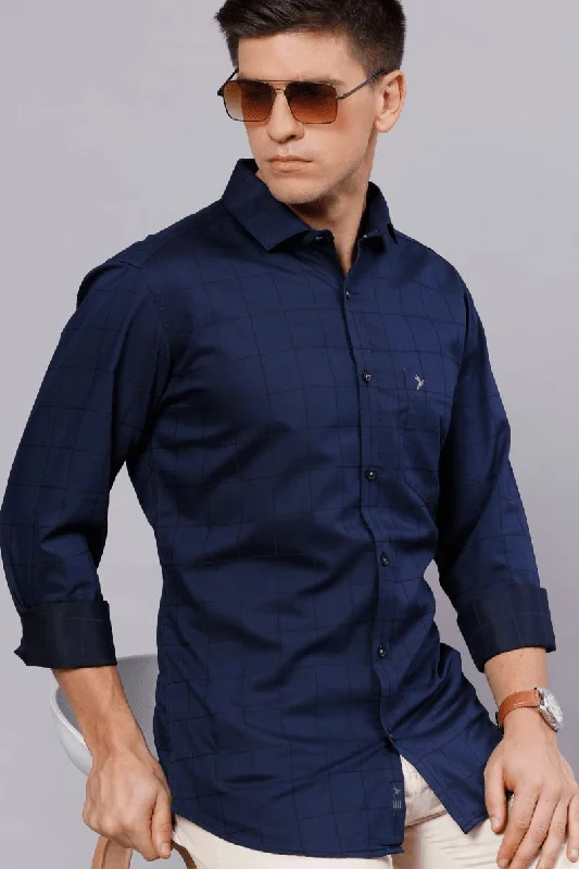 Sporty Chic Deep Navy Box Checks - Full-Stain Proof
