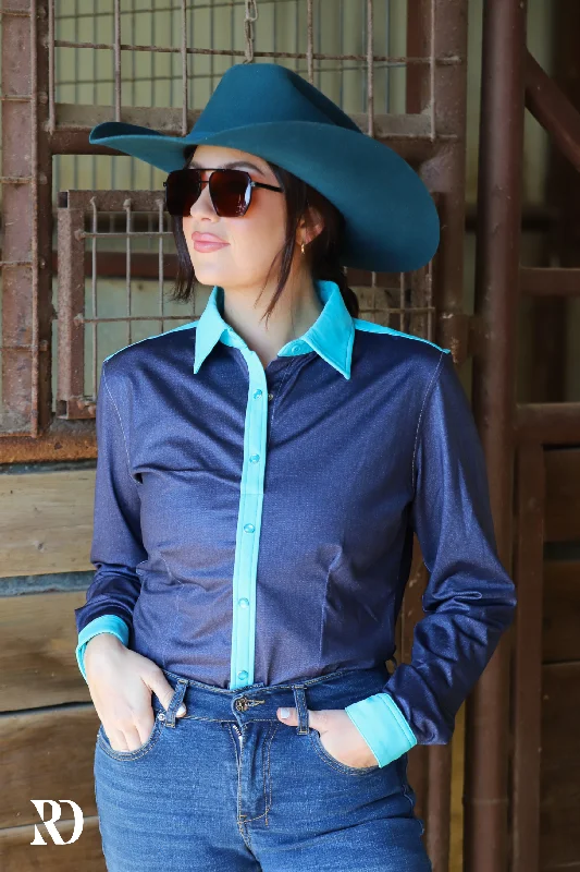 Sporty Chic DENIM & TURQ PERFORMANCE RODEO SHIRT (ADULT)
