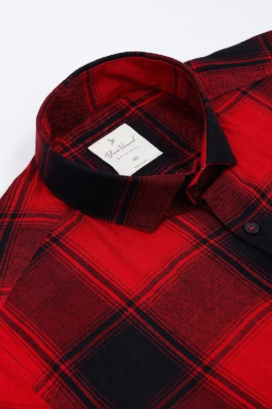 Fiery Red & Black Checks - Half Sleeve - Airlite Shirt