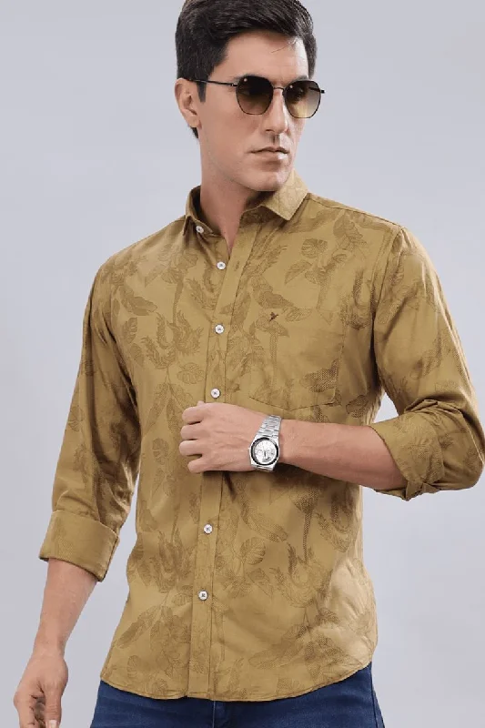 Basic Fashion Golden Brown Leafy Print -Full-Stain Proof