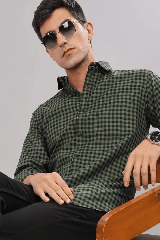 Relaxed Fits Green & Black Mini Checks - Full-Stain Proof