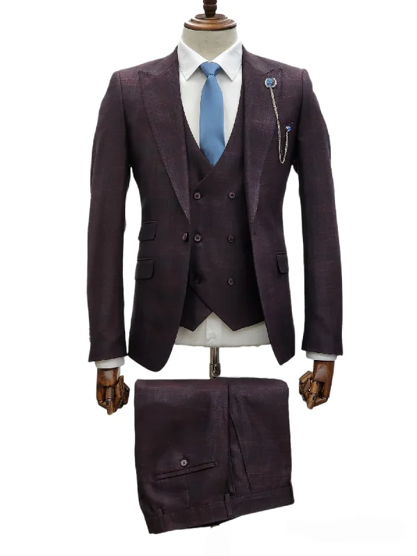 Streetwear Look Gioavnni Tresti 1 Button 3pc Peak Lapel Slim Fit Suit GT1P+V-0223 BURG/RED/PLAID Streetwear Look Gioavnni Tresti 1 Button 3pc Peak Lapel Slim Fit Suit GT1P+V-0223 BURG/RED/PLAID