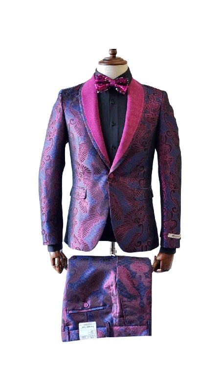 Luxury Comfort Giovanni Testi 1 Button Shawl Lapel Slim Fit Tuxedo GT1ST-1357 PINK/NAVY Luxury Comfort Giovanni Testi 1 Button Shawl Lapel Slim Fit Tuxedo GT1ST-1357 PINK/NAVY