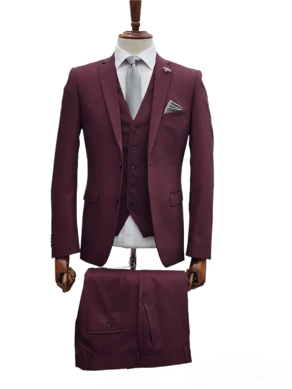 Giovanni Testi 2 Button 3Pc Slim Fit Suit GT2+V-H5130 BURGANDY