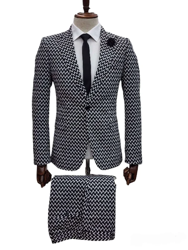 Smart Casual Wear Giovanni Testi Traveler 1 Button Slim Fit Stretch Suit GTRVL1P-D04 BLK/WHITE Smart Casual Wear Giovanni Testi Traveler 1 Button Slim Fit Stretch Suit GTRVL1P-D04 BLK/WHITE