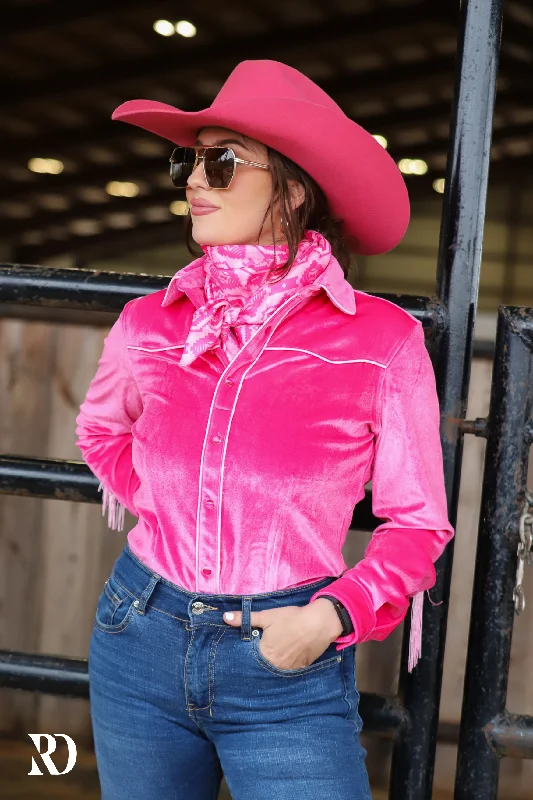 Luxury Comfort HOT PINK FRINGE VELVET PERFORMANCE SHIRT (ADULT)