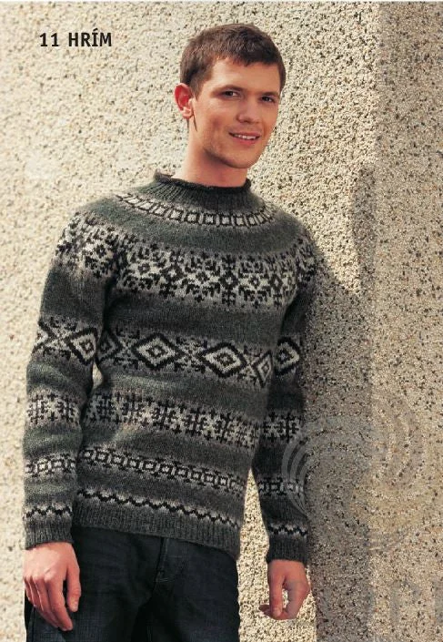 Lounge Wear Hrím Mens Wool Sweater Grey/Green