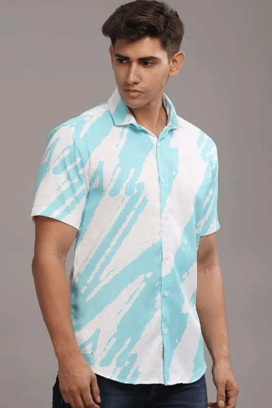 Ice Blue & White Printed Shirt -Half- Wrinkle Free