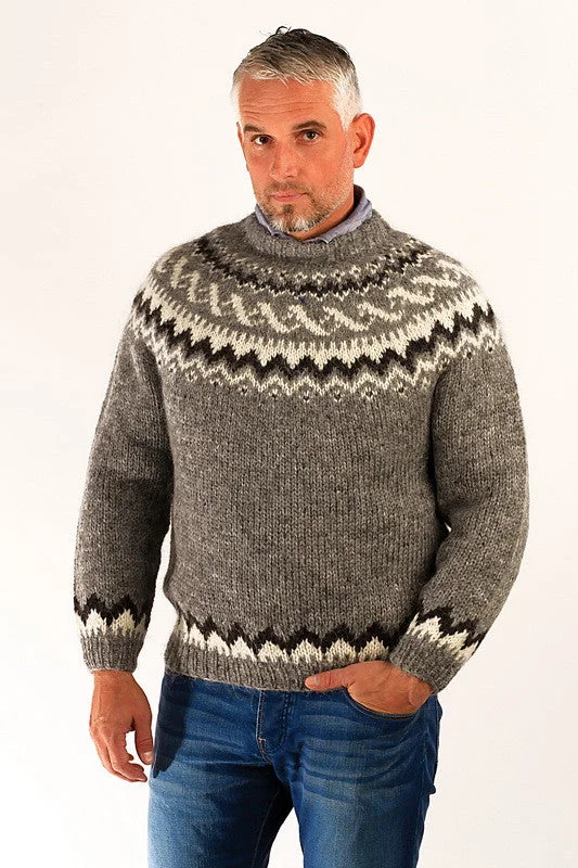 Relaxed Fit Traditional Wool Pullover Grey