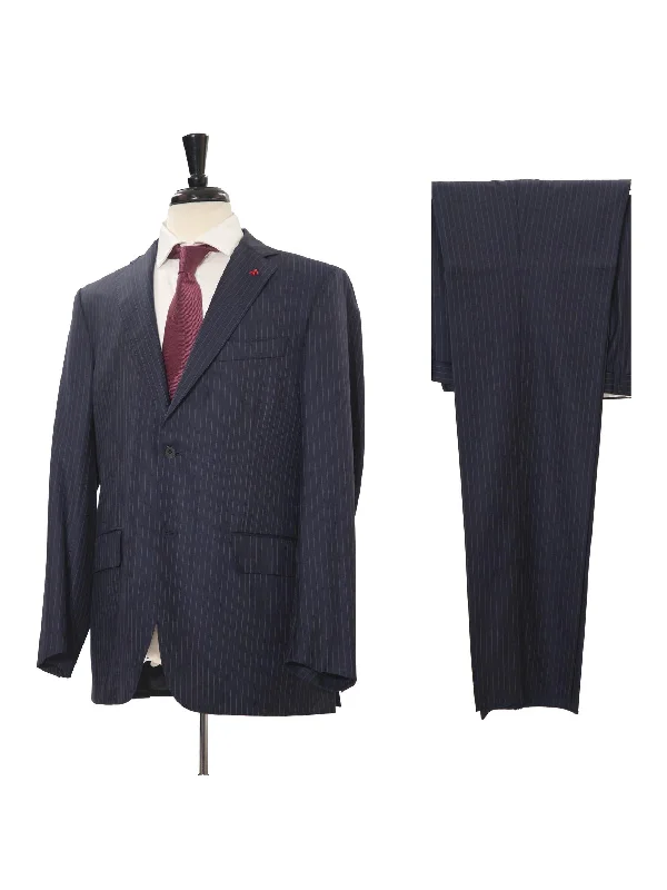 Soft Layers Isaia Mens 42R Drop 8 Navy Pinstripe 100% Wool Slim Fit 2 Piece Suit