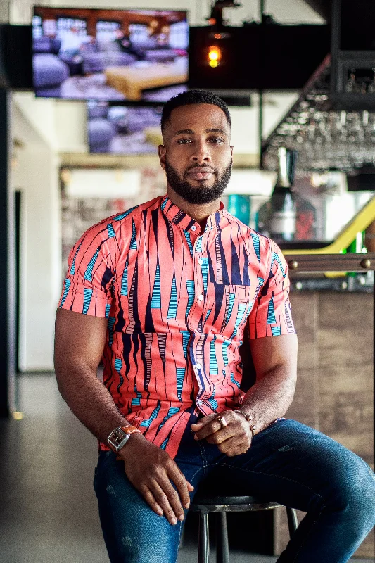 Modern Apparel AFRICAN PRINT KWAME SHIRT SLEEVE BUTTON UP MANDARIN COLLAR  SHIRT