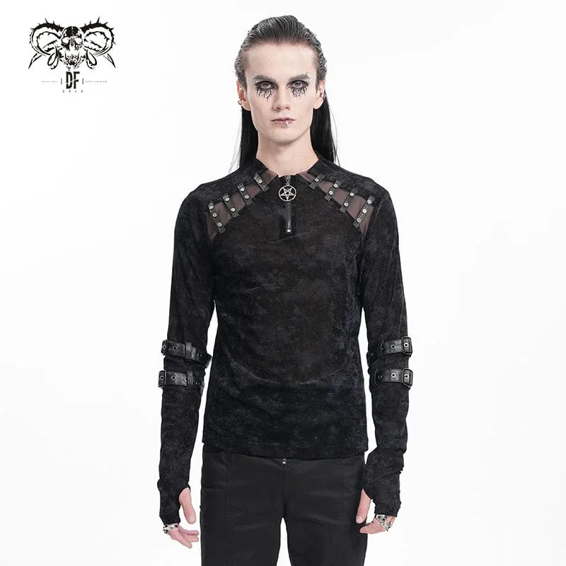 Comfortable Shoes Men's Gothic Buckle-up Star Studs Sweatershirt