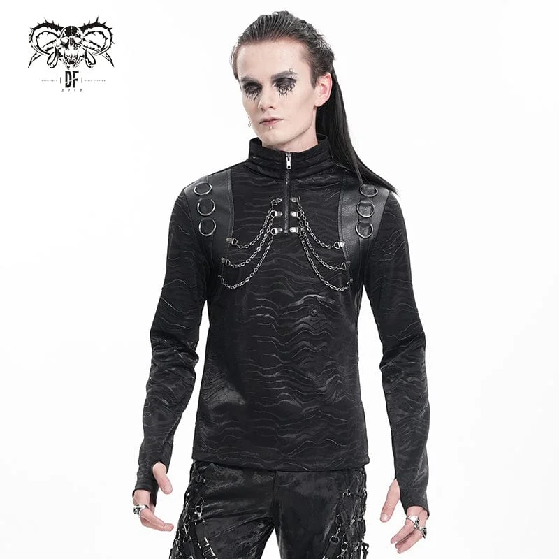Casual Jackets Men's Gothic Chain Rings Stand Collar Sweatershirt