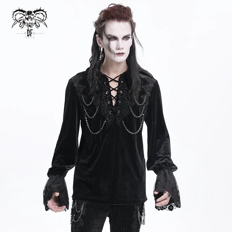 Modern Apparel Men's  Gothic Lace-up Chain Lace Shirt