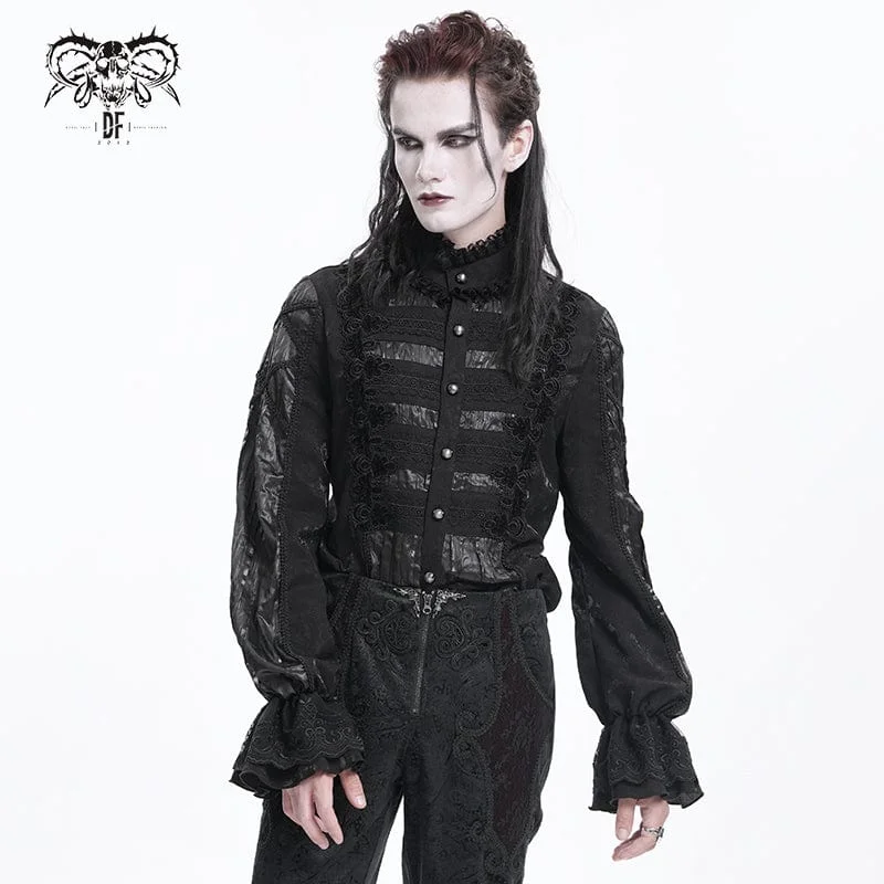 Sporty Trends Men's  Gothic Pleated Lace Crochet Shirt