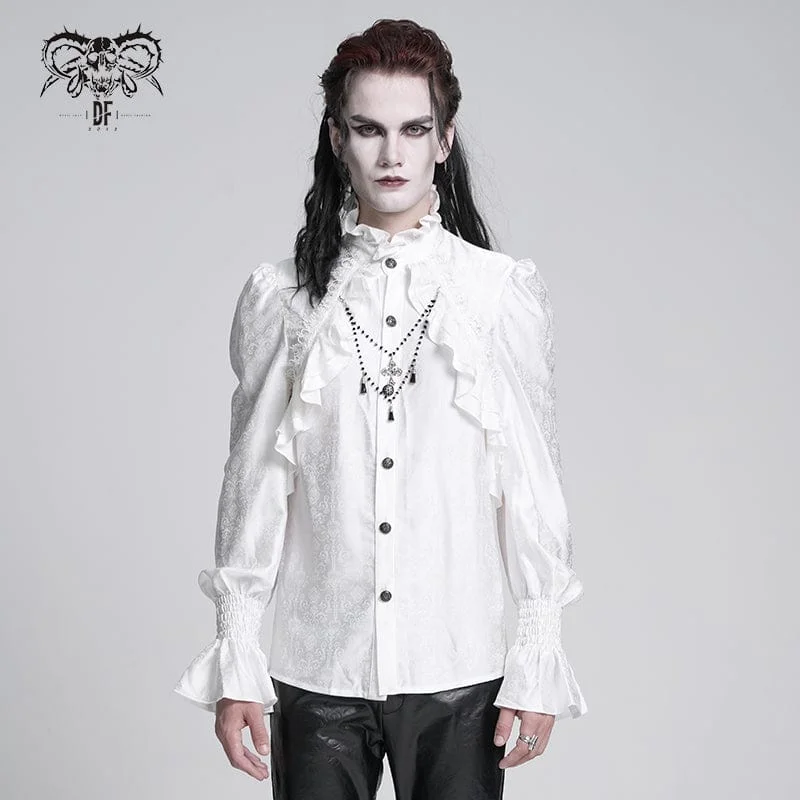 Everyday Outfits Men's  Gothic Ruffled Lace Cross Shirt White
