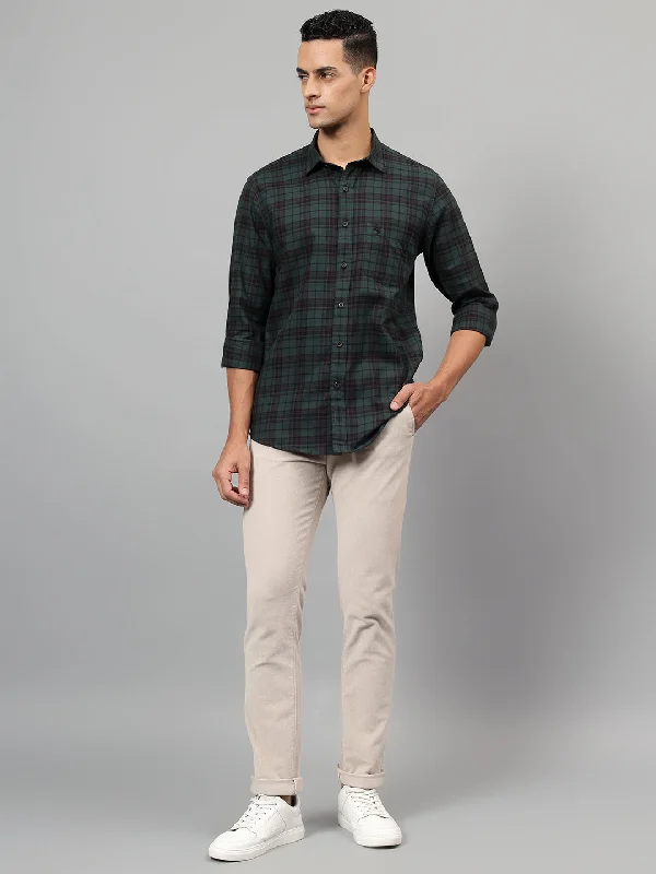 Men's Green Checked Casual Full Sleeves Shirt