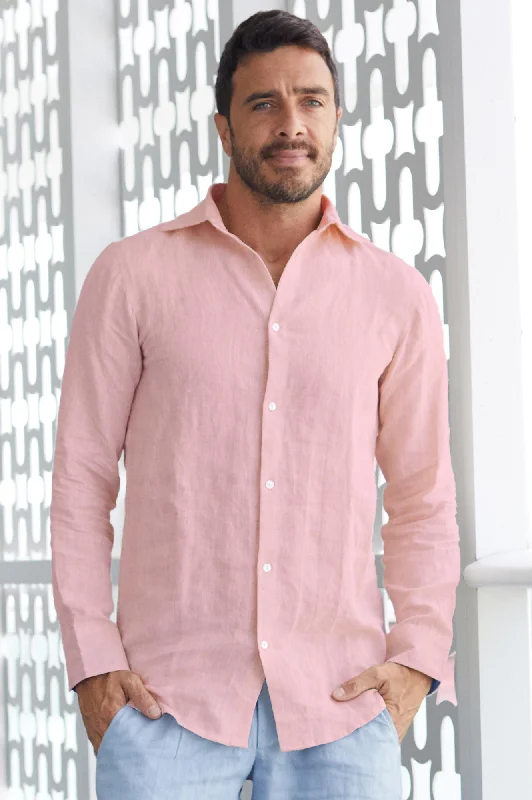 Sporty Suits Men's Holiday Linen Shirt | Light Pink