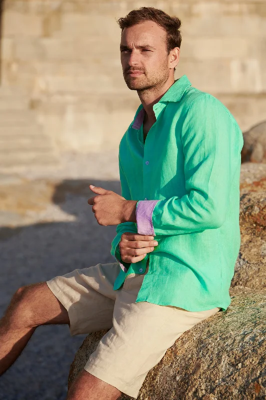 Classic Wear Men's Linen Shirt | Green/Light Purple