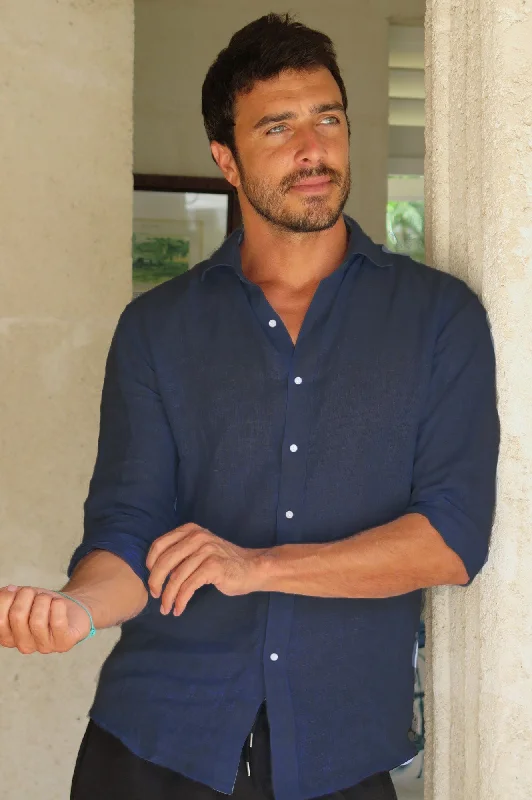 Relaxed Wearables Men's Holiday Linen Shirt | Navy