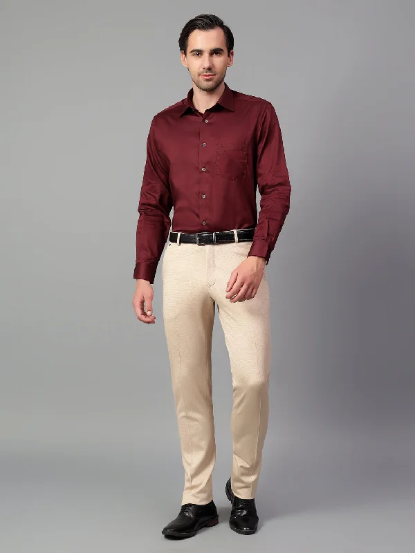 Men's Maroon Solid Full Sleeve Partywear Shirt