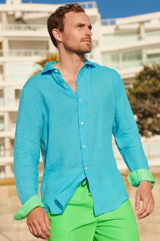 Cool Casuals Men's Linen Shirt | Turquoise/Green