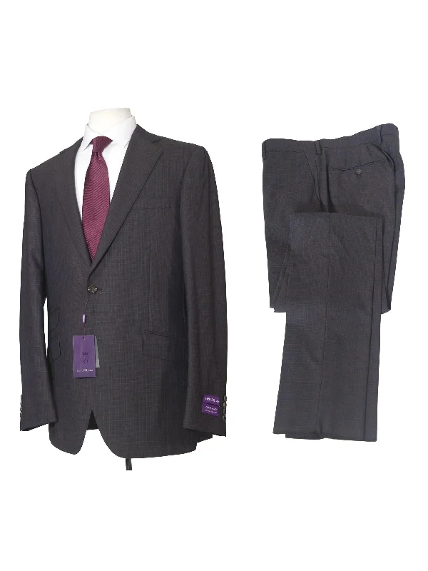 Napoli Mens 44L Brown Check Super 150s 100% Wool Slim Fit 2 Piece Suit