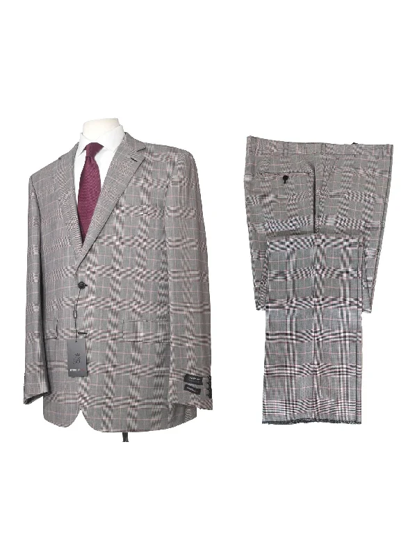 Napoli Mens 46L Black & White Plaid Super 150s Wool Classic Fit 2 Piece Suit