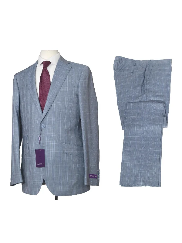 Napoli Mens 46L Blue Plaid Reda 100% Wool Slim Fit 2 Piece Suit